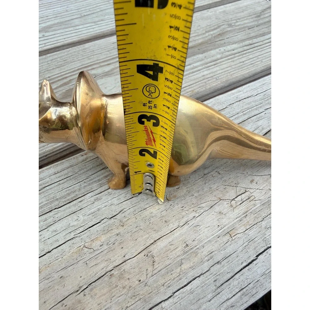 Solid Brass Triceratops Figurine | Vintage Korean Dinosaur Sculpture, Dark Acade